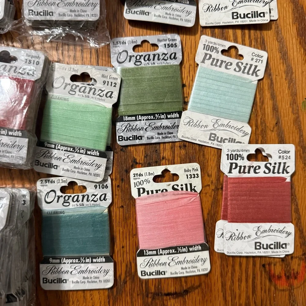 HUGE Lot of 146 Vintage Bucilla 55% Silk 45% nylon Organza Ribbons Unopened